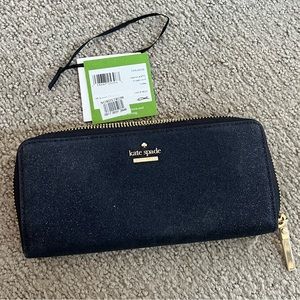 Kate Spade Navy Glitter Zip Wallet